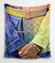 Luxury Gradient LV Leather Jacket Flannel Sofa Throw Blanket 468